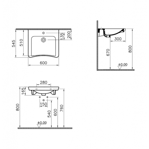 Раковина подвесная для людей с ограниченными возможностями Vitra Conforma 5289B003-0001 белая